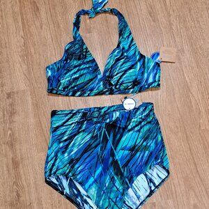 Swimsuit For All Two Piece Green & Blue Multi Color NWT Size Womens 20